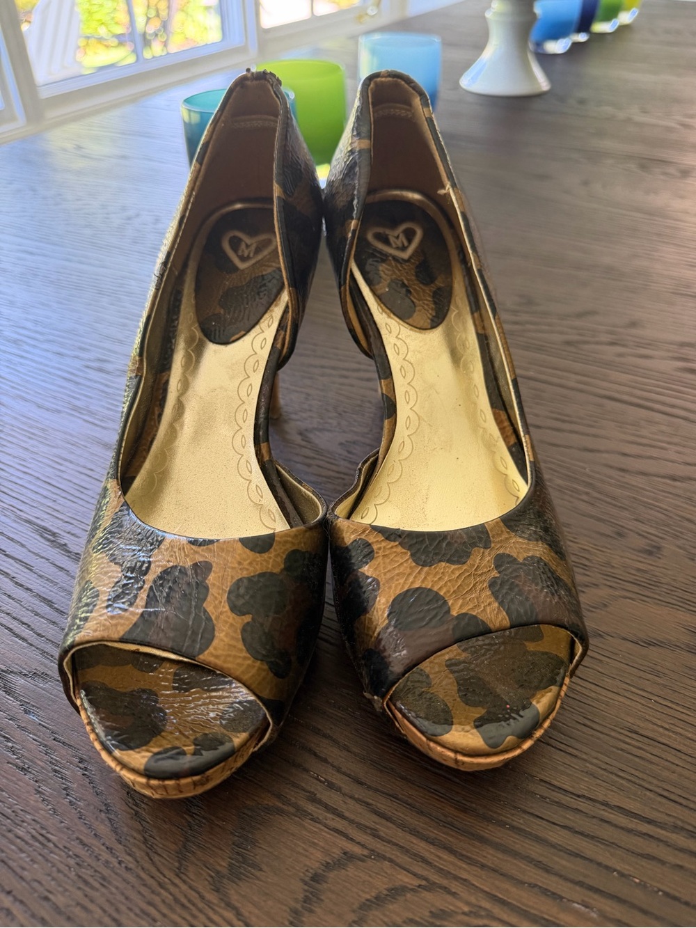 Madeline Brown Leopard Peep-Toe Wedge Heels